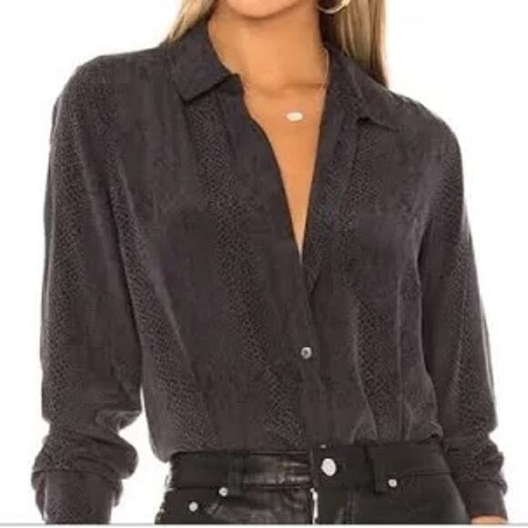 Rails Women's Kate Cobra Black 100% Silk Long Sleeve Button Down  Blouse Size L - Picture 1 of 9